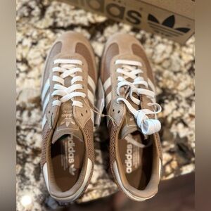 Tan and white Adidas Samba Sneakers OG